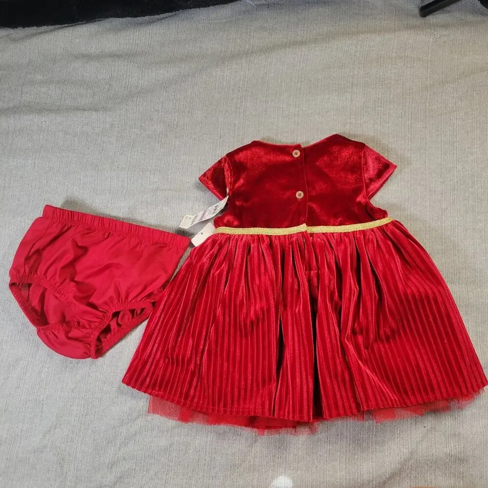 First Impressions 6-9 Months Red Velvet Holiday Dress Bloomers 2 PC Set NWT Baby